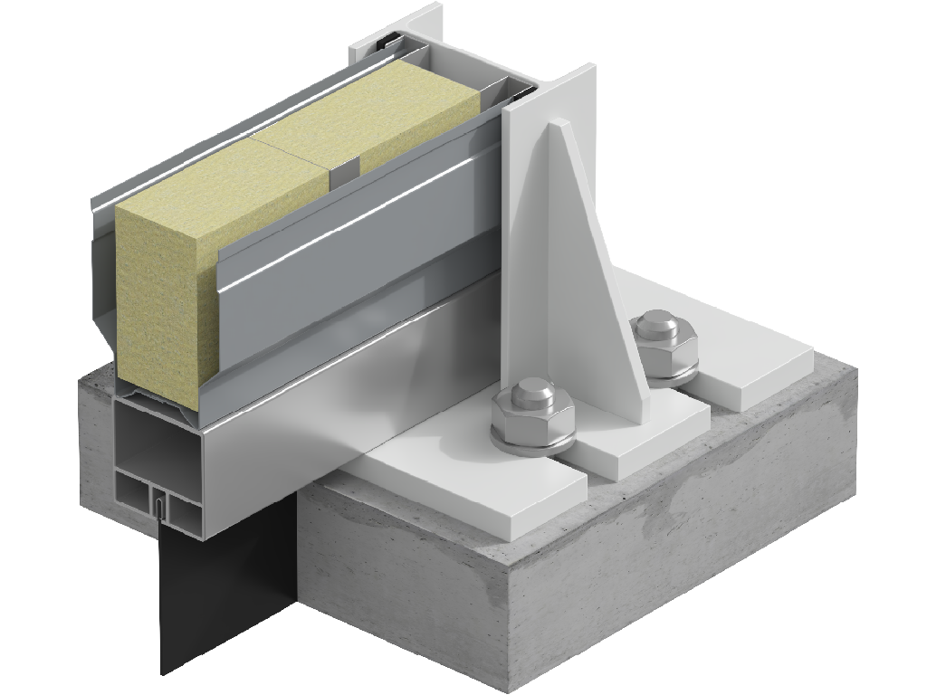 Akustik ekran varag‘i bilan poydevor (mustaqil ustunli svaylar) o‘rtasidagi bo‘shliqni yopish uchun texnik yechim ishlab chiqildi. Ushbu yechim ekraning akustik samaradorligini oshiradi. Tugun alyuminiy yoki po‘lat prugasi hamda 100 va 320 mm kenglikdagi rezina aprondan tashkil topishi mumkin.